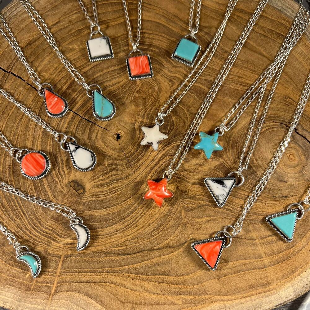 Sterling Silver Turquoise Triangle Necklace - Picture 3 of 3